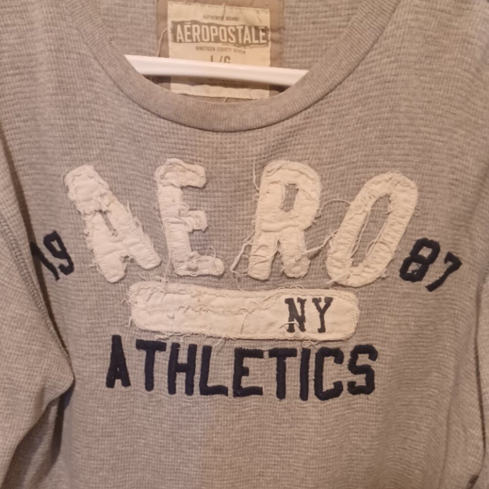 Aeropostake Logo 1987 NY Athletics Grey Thermal Crew Neck Long Sleeve Top L - Picture 2 of 4